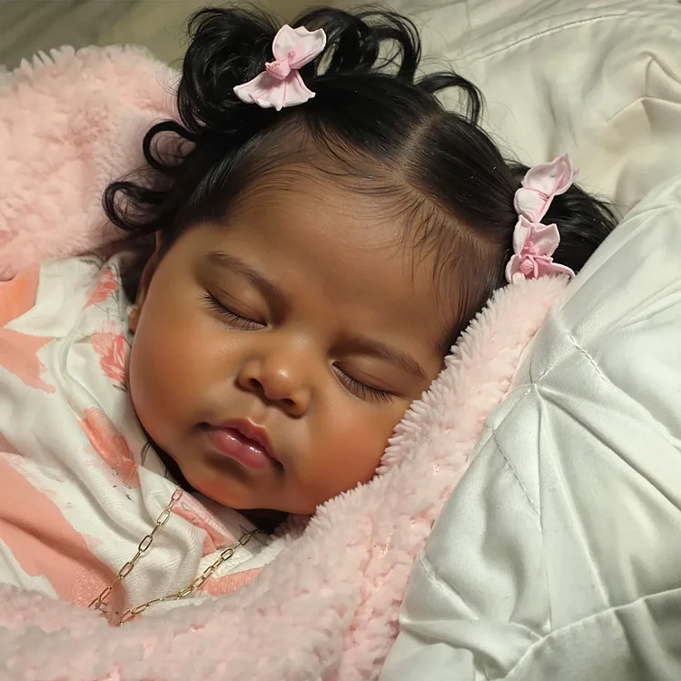 20" Handmade Lifelike Reborn African American Newborn Baby Eyes Closed Girl Nayyra with Heartbeat💖 & Sound🔊