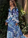 Floral Printed Empire Long Sleeves Maxi Dress