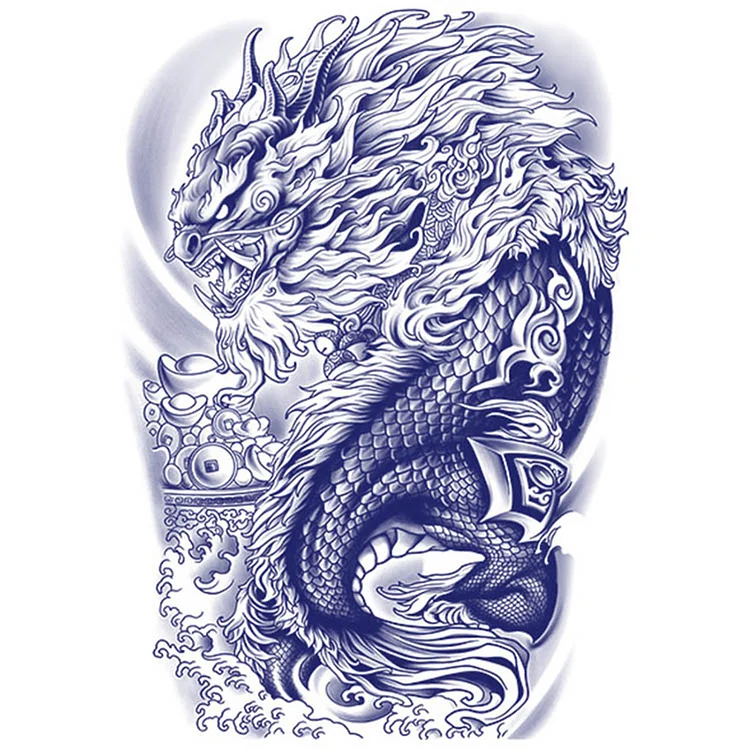 15Pcs Full Back Covered Semi-Permanent Art Tattoo Sticker 480x340mm (Dragon)