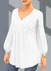 Plus Size Leaf Sequin Lantern Sleeve V Neck Blouse