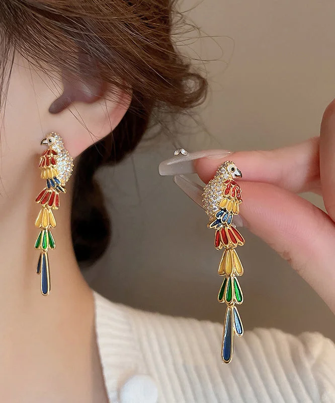 Novelty Rainbow Copper Overgild Zircon Parrot Drop Earrings