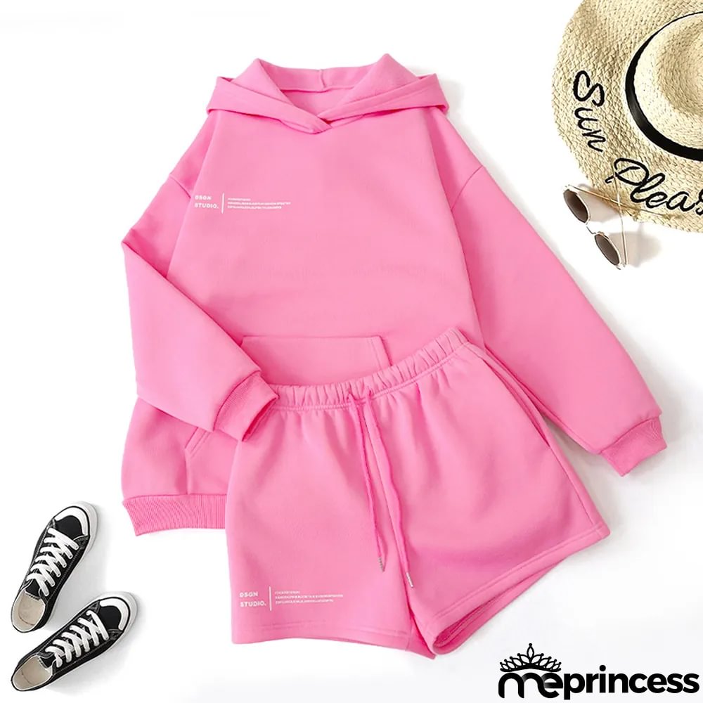 Women'S Fall Hoodies Shorts Set Fashion Sports Logo Long Sleeve Pullover Hooded Hoodies Two Piece Set