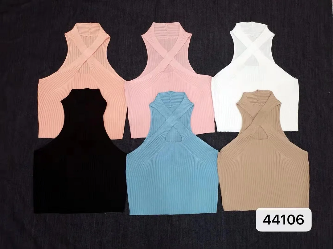 Uveng Uveng Summer New Small Sexy Black Thin Hanging Neck Cross Knitting Umbilization Sling Bottom Vest Woman