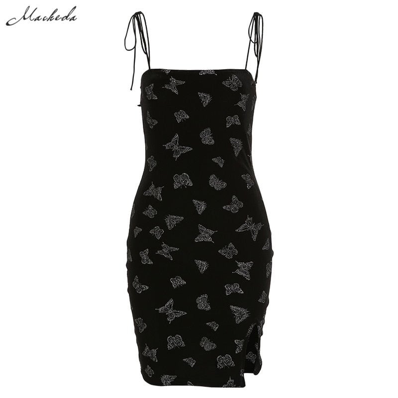 Macheda Spaghetti Strap Sleeveless Dress Women Slim Dress 2020 New Summer Fashion Lady Casual Printing Mini Party Clothes