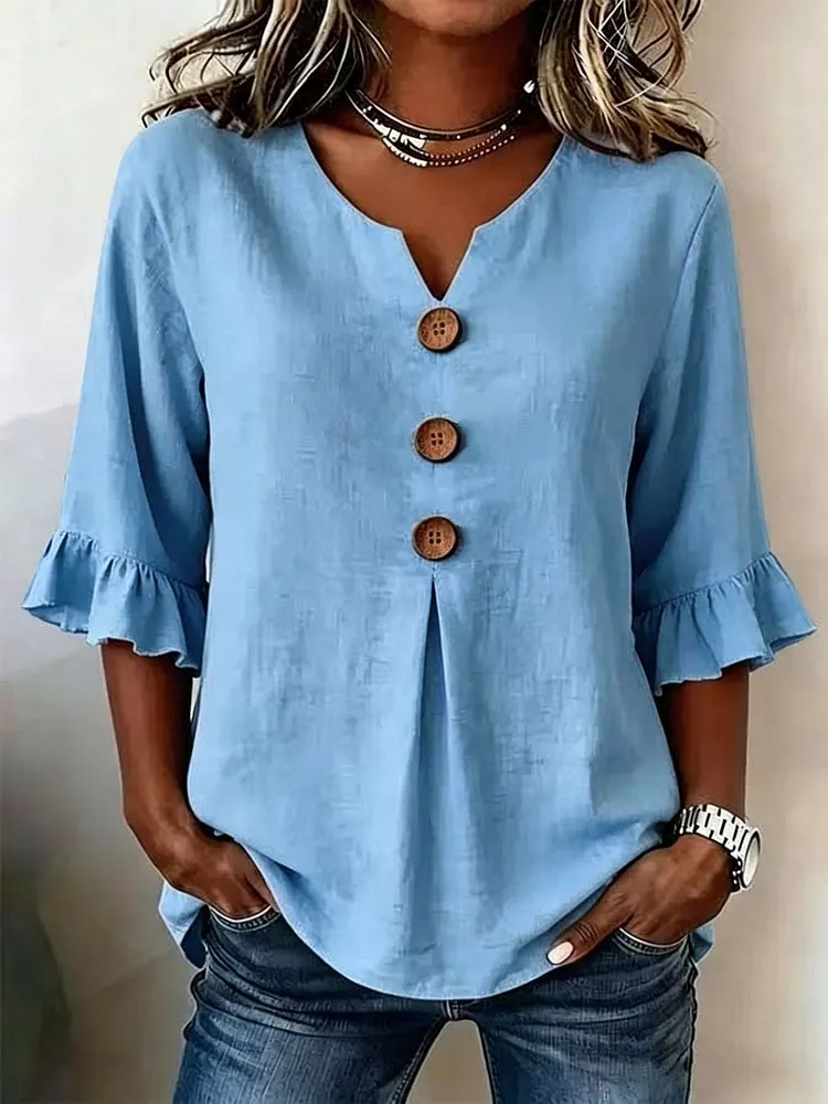 👕New Arrivals 🩰Button-Front Top with Ruffled Sleeves