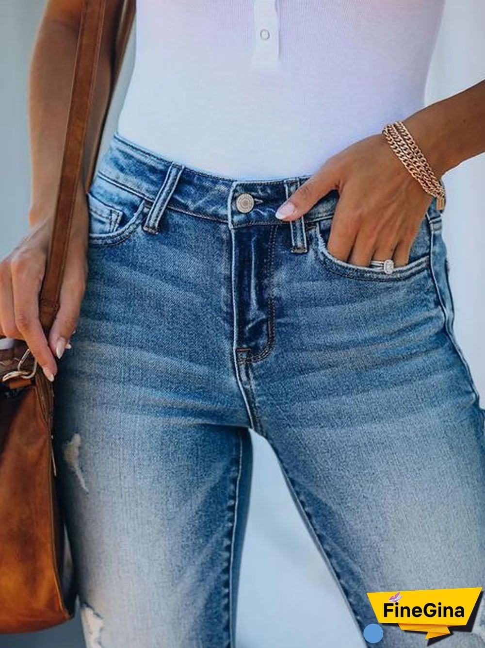 Bibbed Slim-Fit Stretchy Casual Jeans