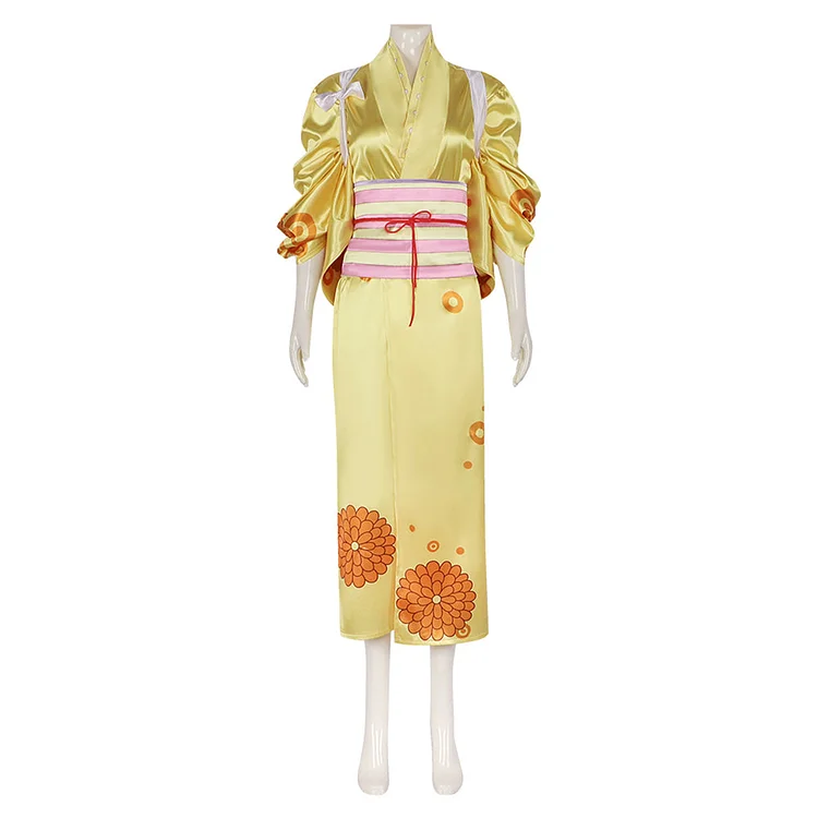 One Piece Kikunojo Yellow Kimono Dress Cosplay Costume Outfits Halloween Carnival Suit