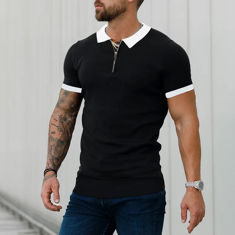 BrosWear Men's Color-Blocking Casual Short Sleeve  Polo Shirt