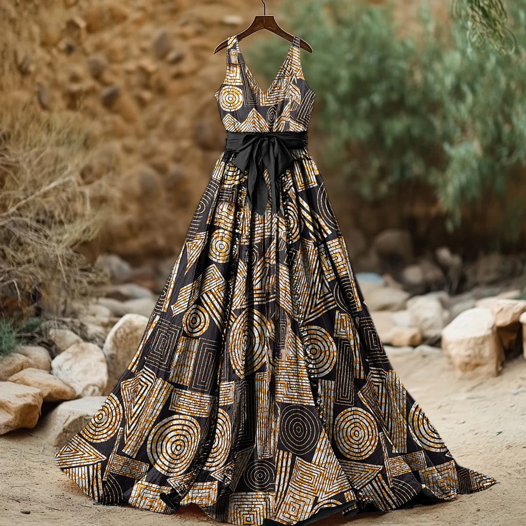 Women's Fashion African Kuba Geometric Pattern Cotton And Linen Long Skirt