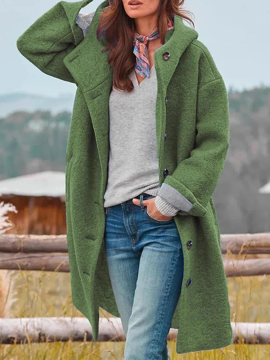 Winter Hooded Faux Woolen Coat