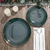 10 Pack | 8" Glossy Hunter Emerald Green Round Plastic Dessert Plates With Gold Rim, Disposable Appetizer Salad Party Plates