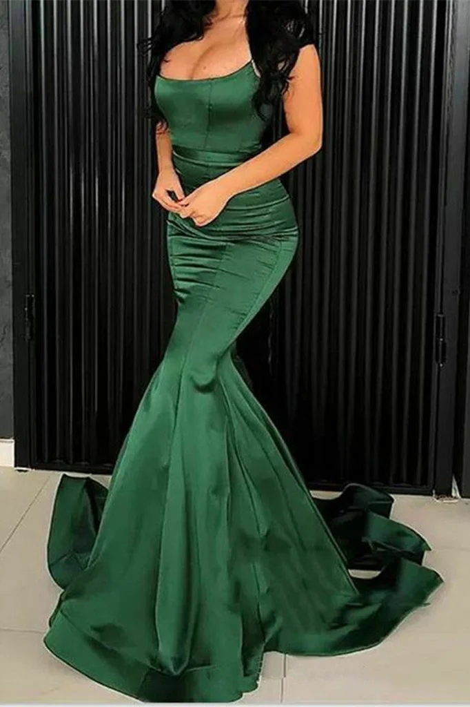 Bellasprom Green Mermaid Evening Dress Lace-up Spaghetti-Straps Bellasprom