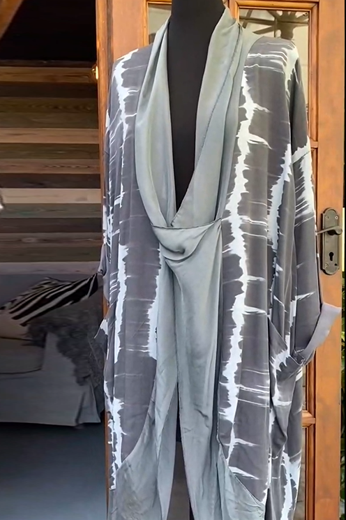 Tie-dye patchwork long-sleeved casual long dress