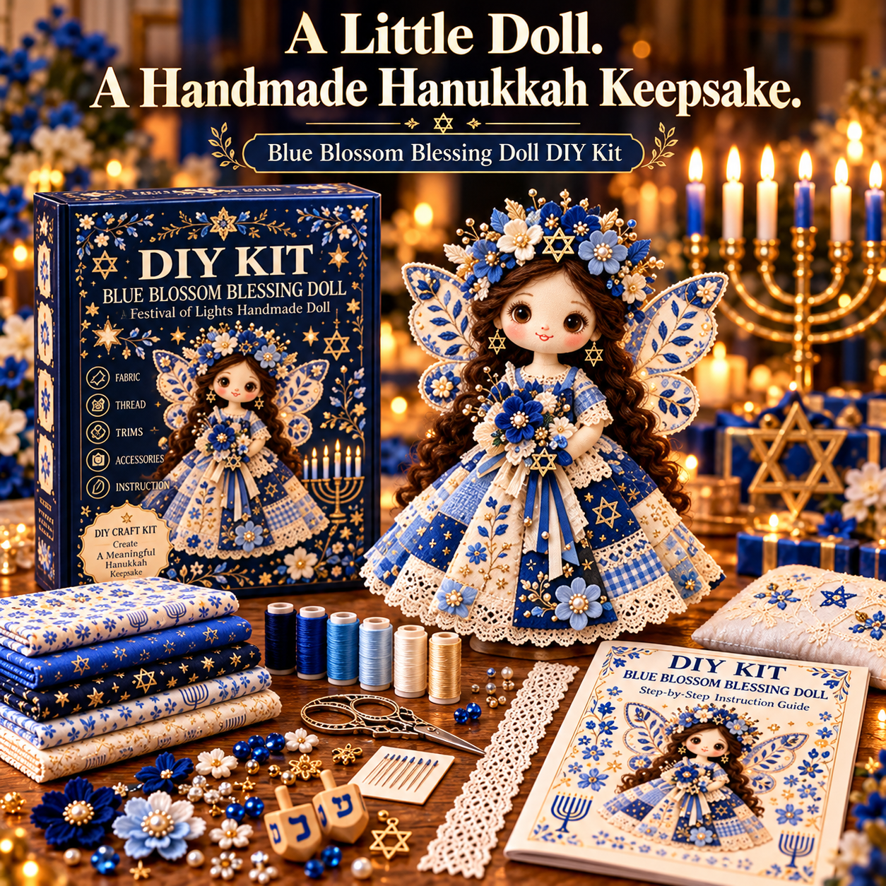 Hanukkah DIY patchwork doll kit design detail