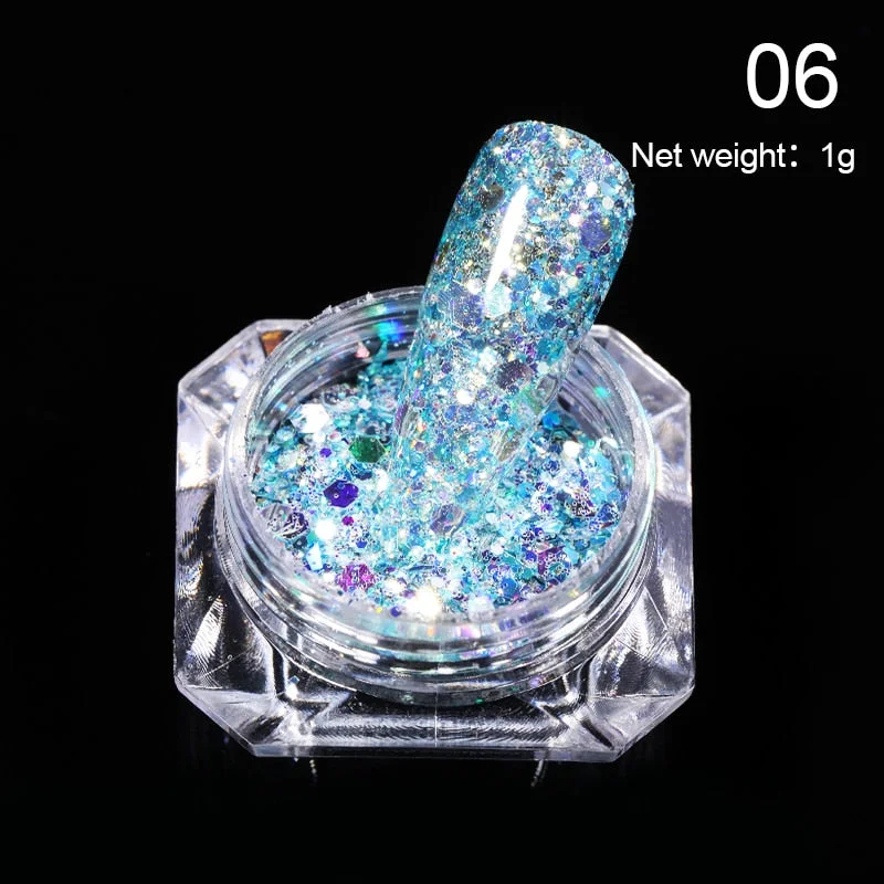 1g Glitter Nail Sequins iridescent Powder Shining Irregular 3D Hexagon Colorful Sequins Summer Popular DIY Nail Art Decoration-Nail Inspo