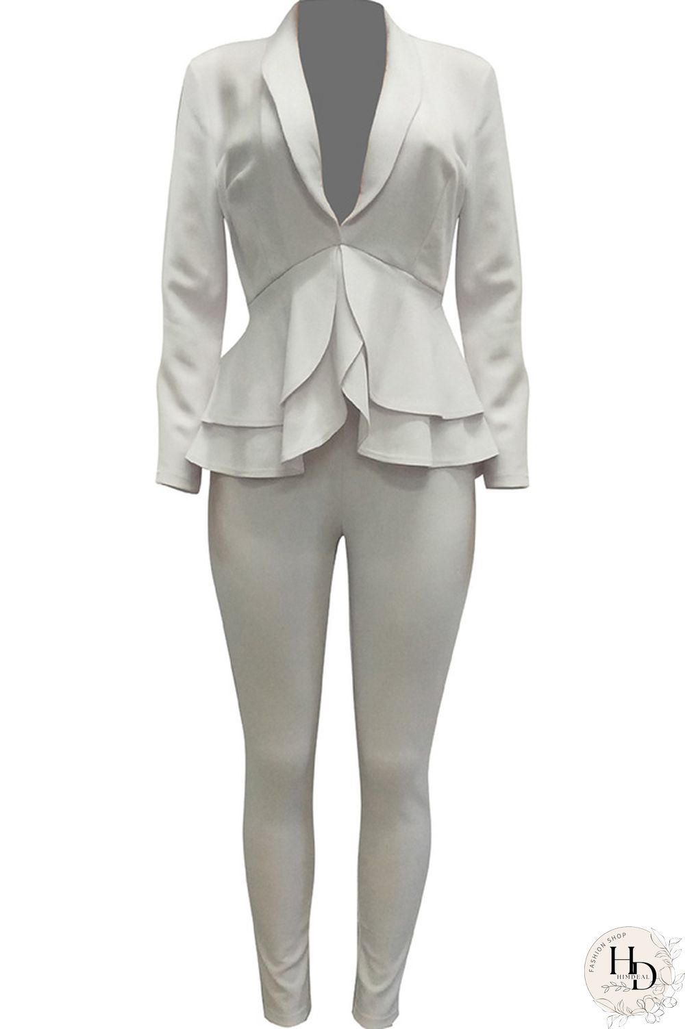 Black Casual Two Piece Suits Patchwork ruffle Solid pencil Long Sleeve