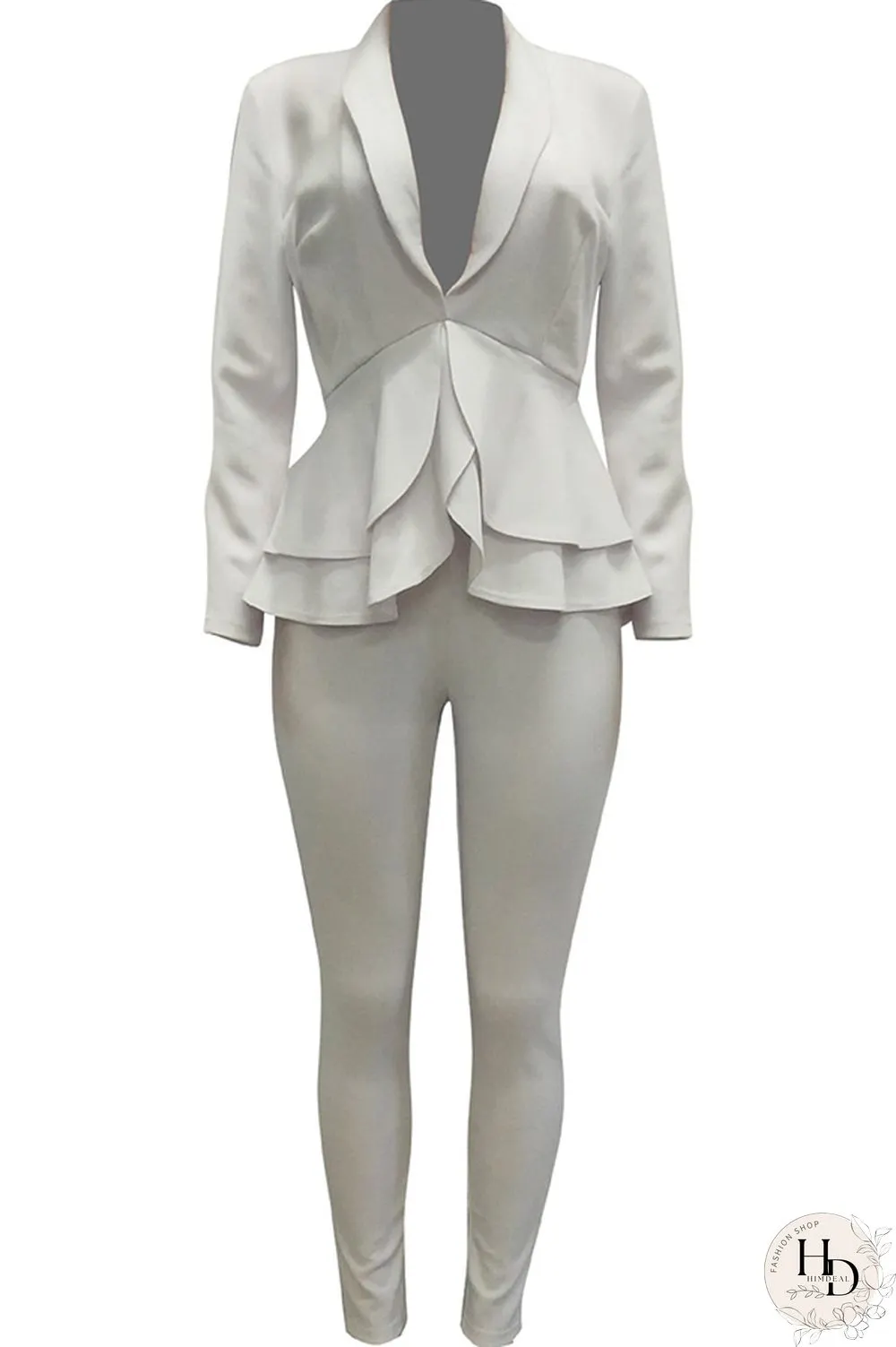 Black Casual Two Piece Suits Patchwork ruffle Solid pencil Long Sleeve