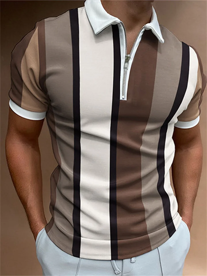 New Men's Casual 3D Printing Colorblocking POLO Shirt Trendy Fashion Zipper Lapel Splicing Mens S-6XL