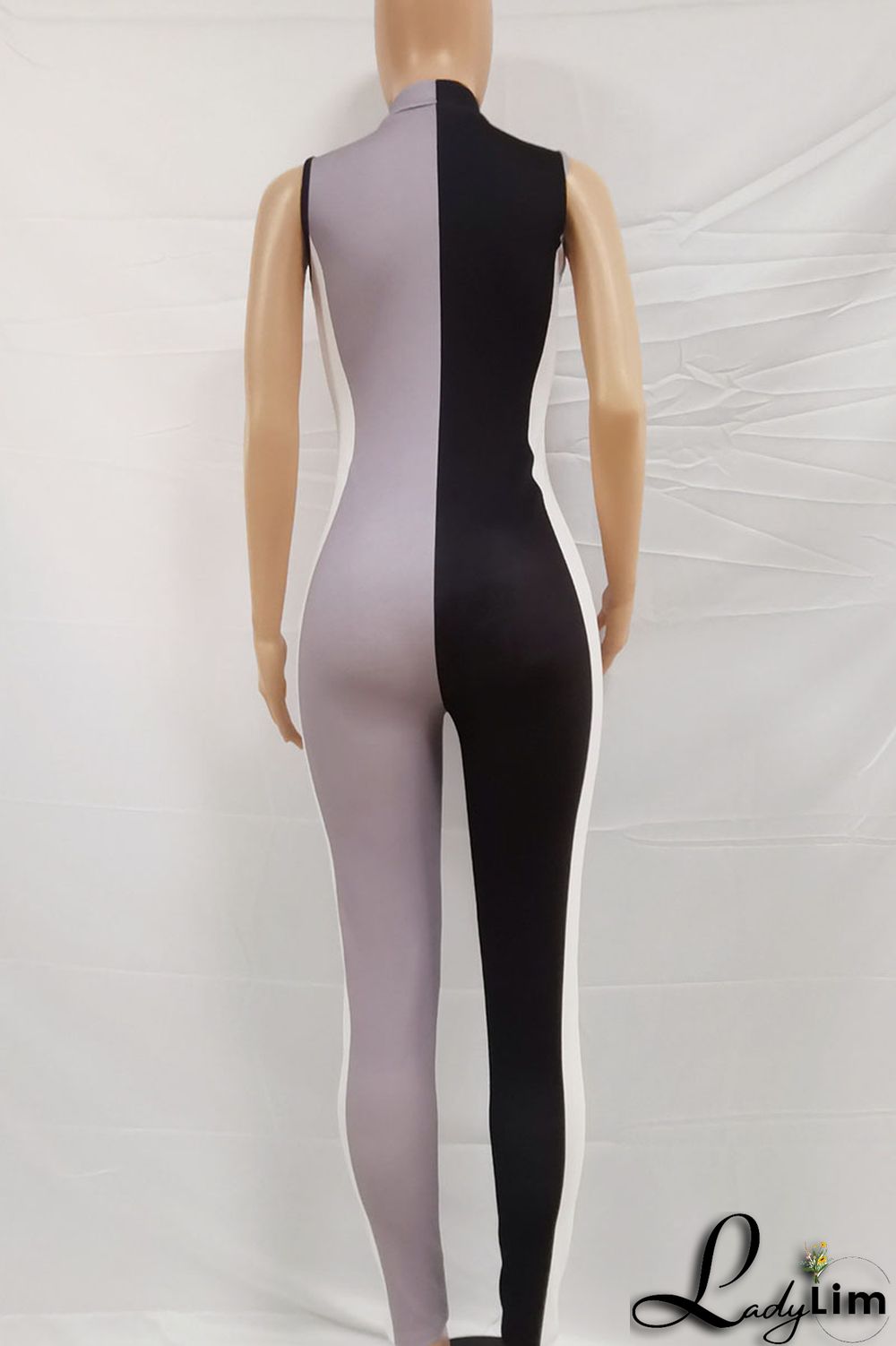 Black Gray Casual Street Print Split Joint Zipper Collar Regular Jumpsuits