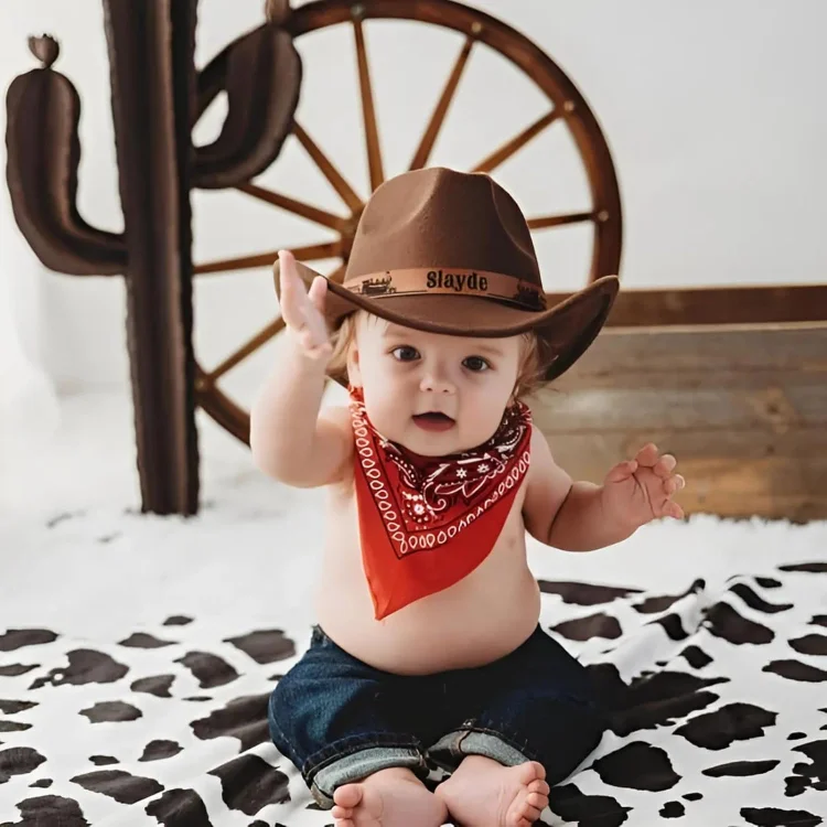 Kids Cowboy Hat Personalized Cowboy Hat For Toddler Boys Girls, Western Hat With Hatband For Kids Men Women, Custom Leather Patch Baby Cowgirl Hat, Perfect For Family Vacations And Western Themed Birthday Parties