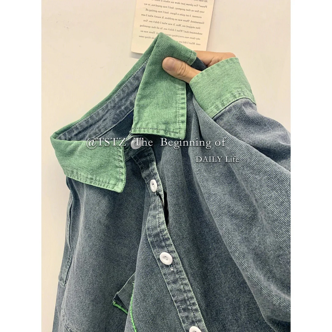 Nncharge Autumn Women Korean Fashion Loose Denim Shirt Spliced Denim Jackets Harajuku Oversize Casual Jean Coats Tops Female Y2K