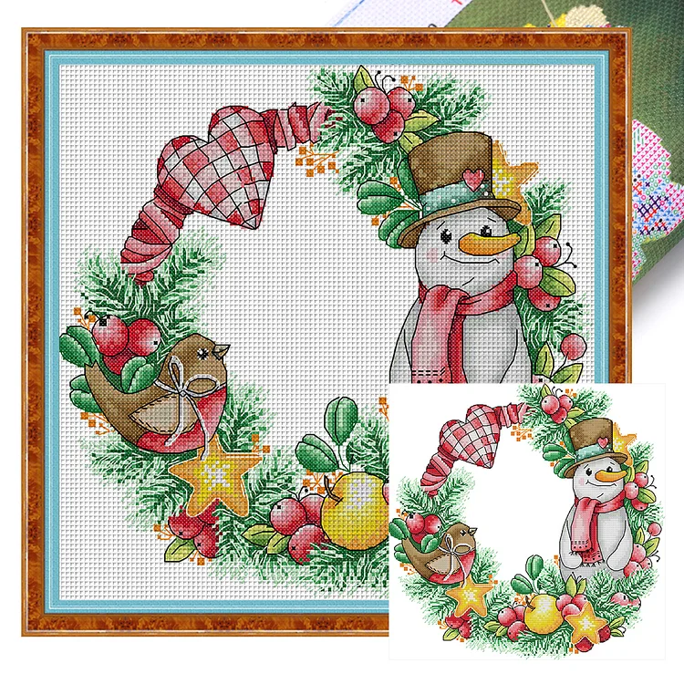 Joy Sunday - Christmas Snowman Garland 14CT Stamped Cross Stitch 34*33CM