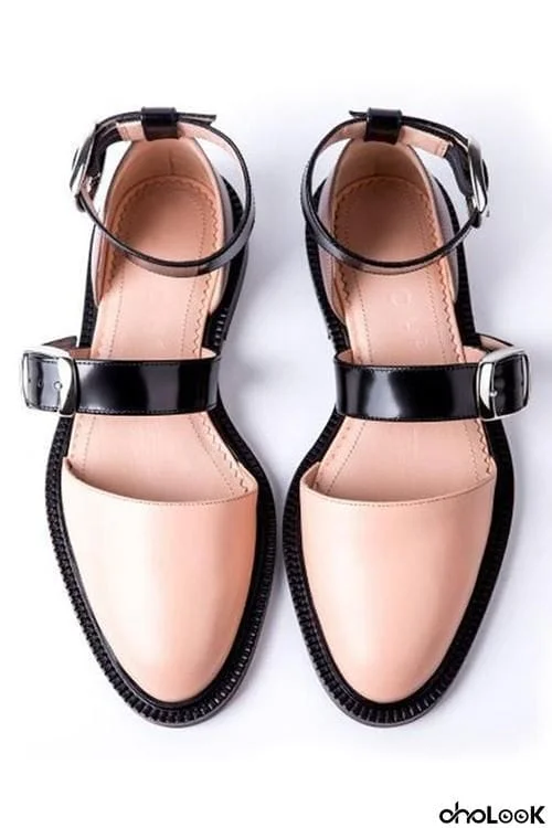 Buckle Color Block Sandals Flats