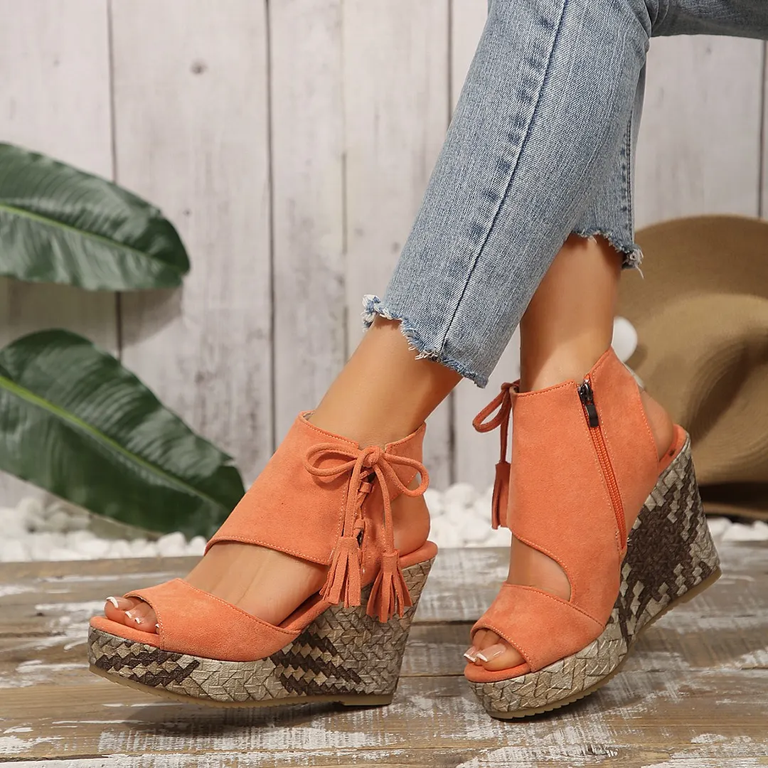 Breakj Breakj Summer New Women's Slope And Thick-Soled Sandals Large-Size Fish Mouth Suzu Side Zipper Sandals