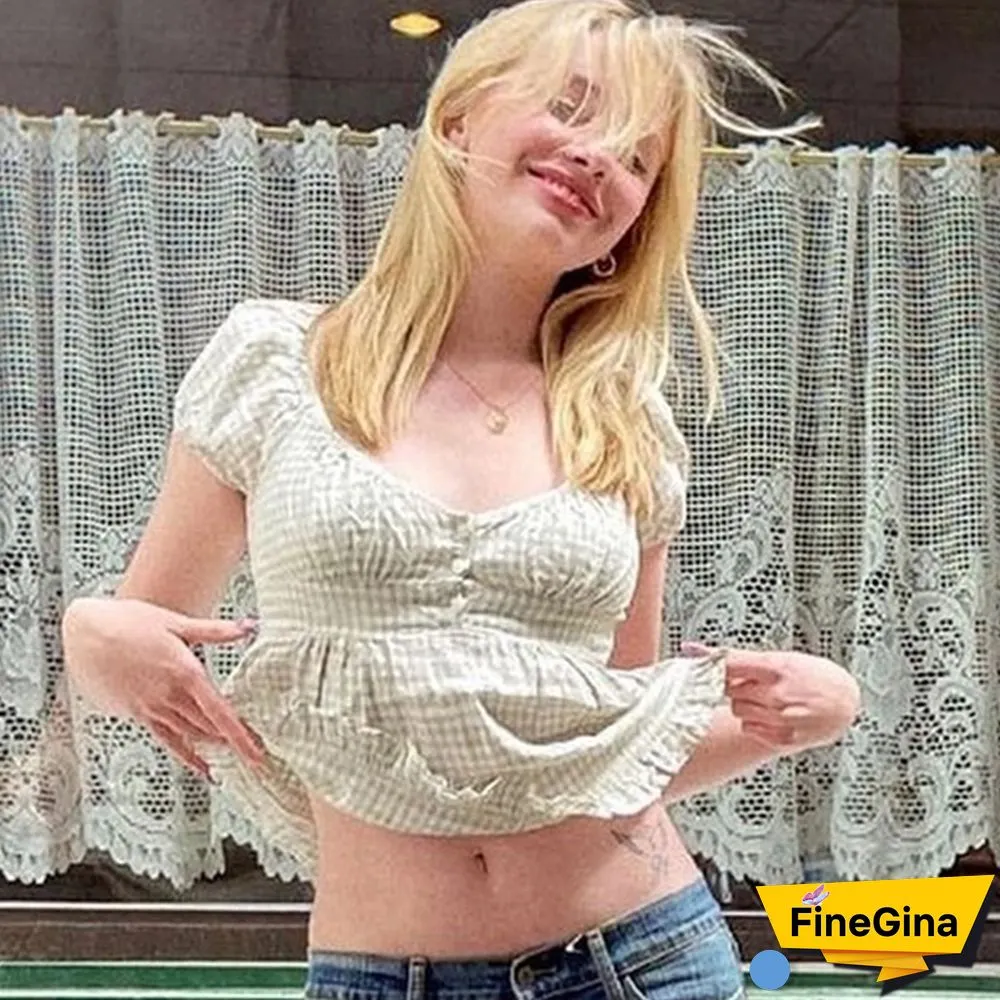 Ruffle Top Buttons Y2k Kawaii Women Crop Tops Cute E-girl Short Sleeve Tshirt Sweet Fairy Core Clothes Summer Vest