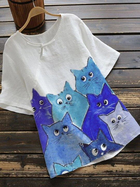 White Cotton-Blend Animal Vintage Shirts & Tops