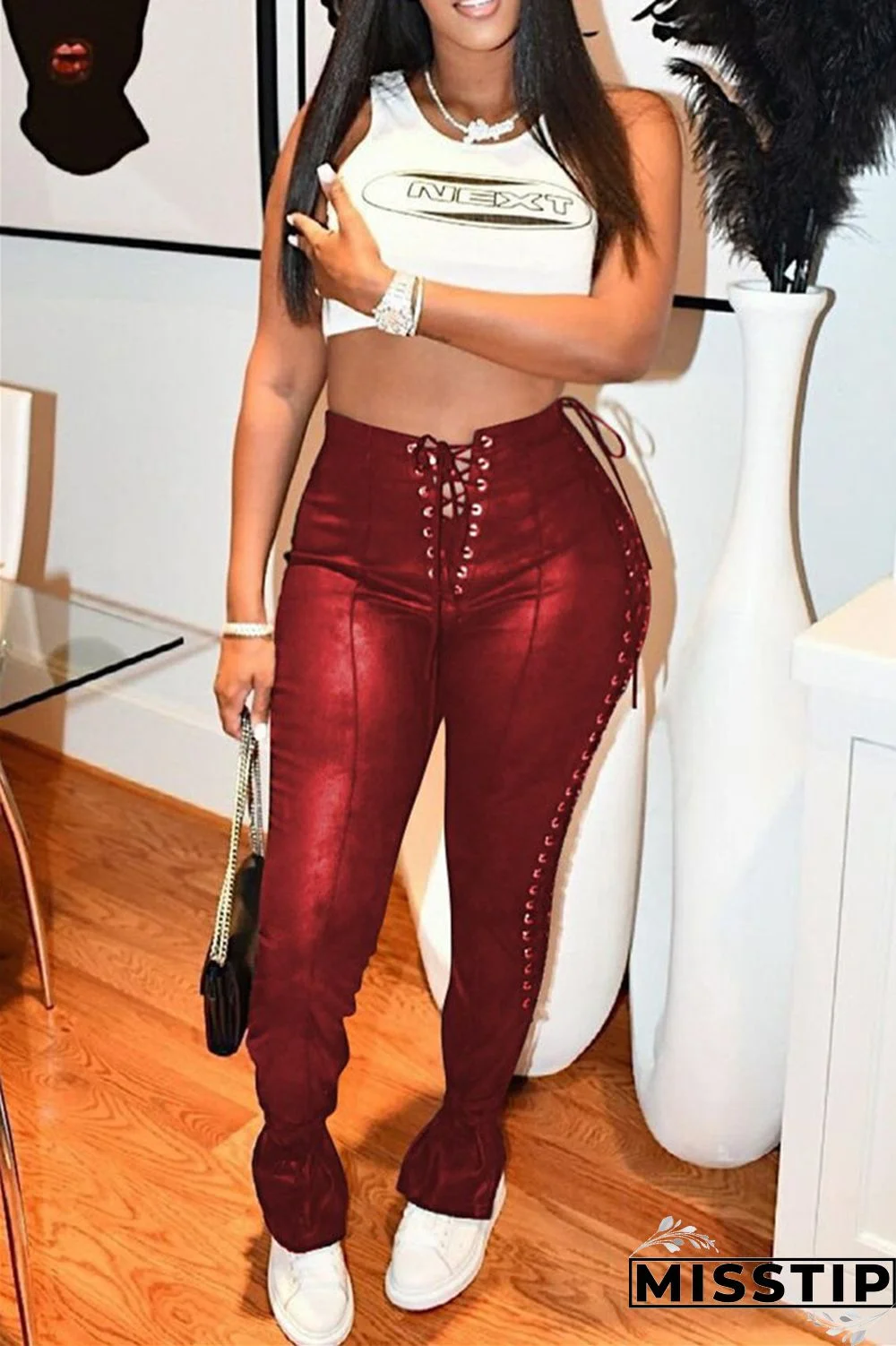 Black Fashion Casual Solid Bandage Skinny High Waist Pencil Trousers