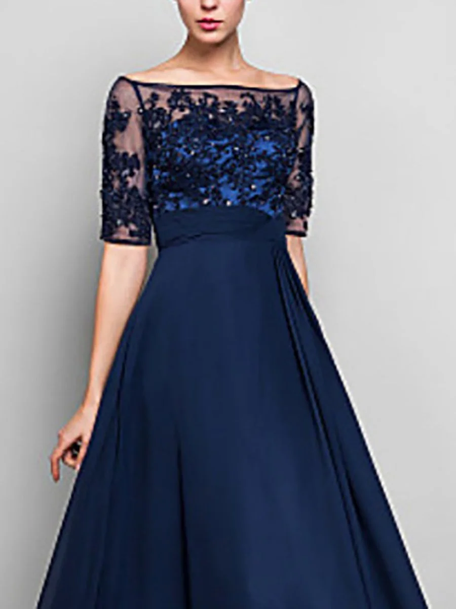 Elegant Solid High Waist Chiffon Evening Dress