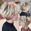 Short Ombre Blonde Wigs Pixie Cut Wig with Bangs, Glueless