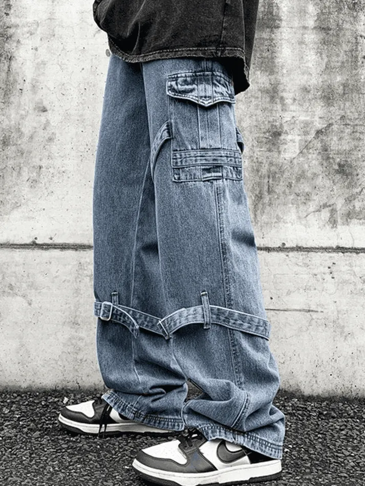 Brownm Men's Strap Detail Vintage Cargo Jeans