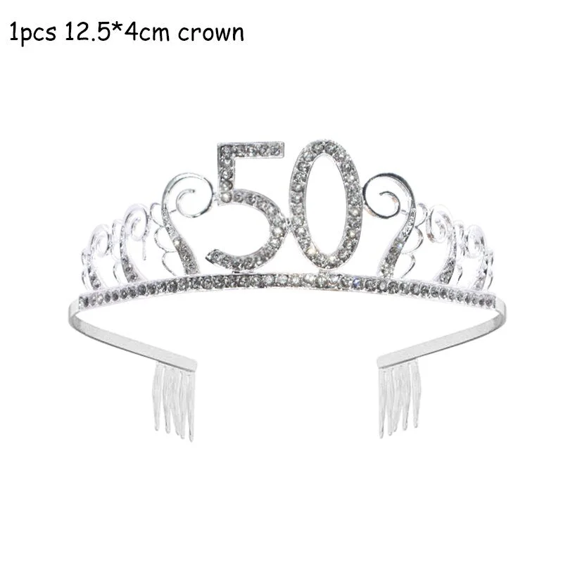 Happy Birthday 18th 30th 40th 50th Rose Gold Satin Sash Crystal Crown Tiara Adult Birthday Party Decoration Anniversary Supplies