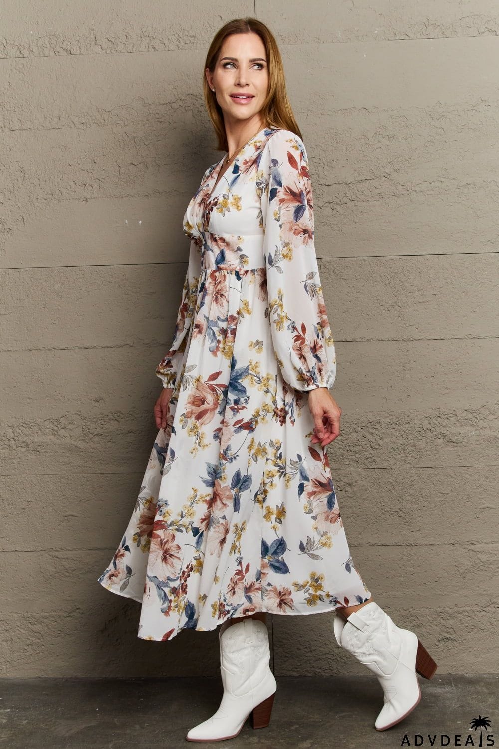 OneTheLand Good Day Chiffon Floral Midi Dress