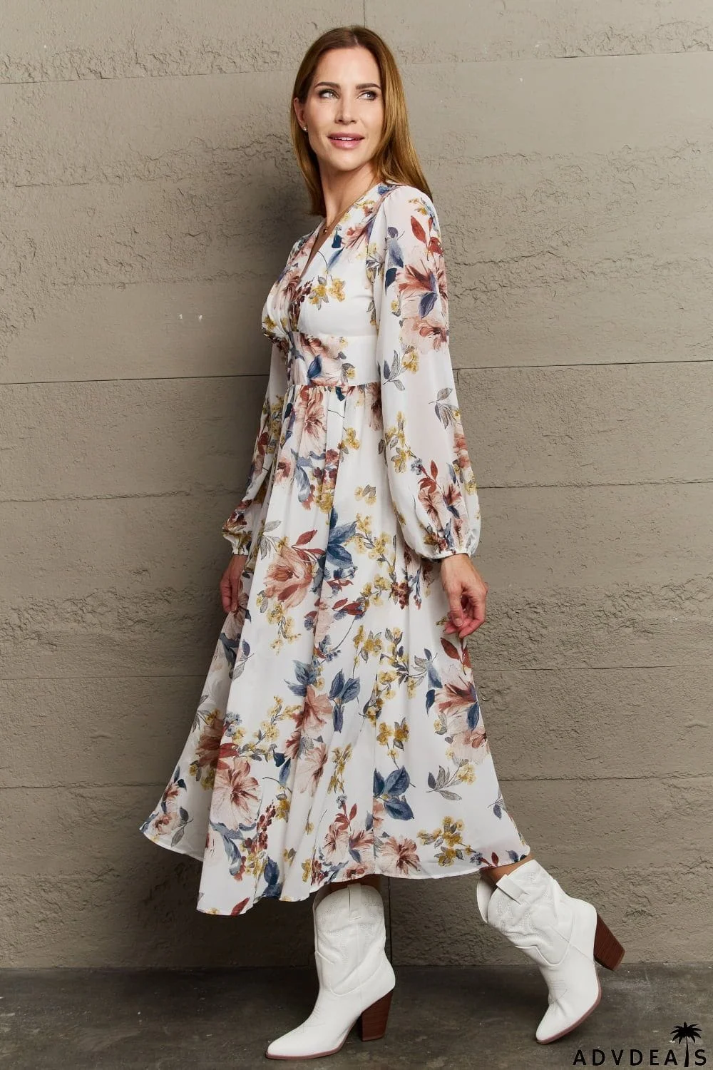 OneTheLand Good Day Chiffon Floral Midi Dress
