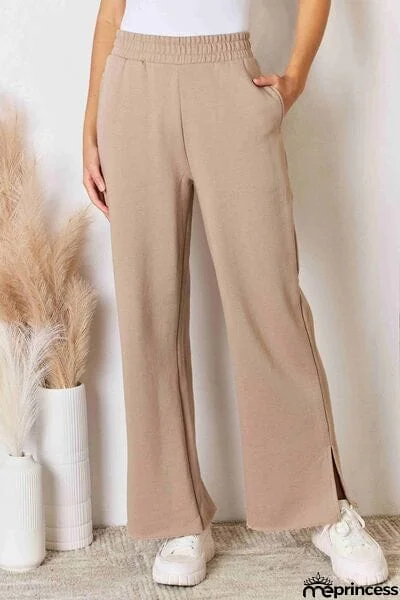 RISEN Wide Waistband Slit Wide Leg Pants