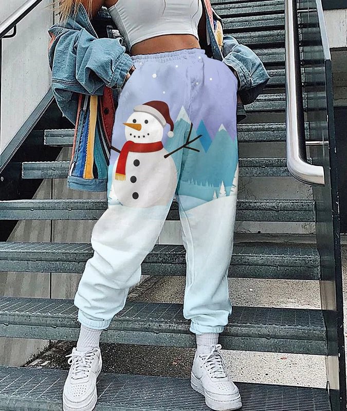 Christmas Print Loose Fitness Track Pants