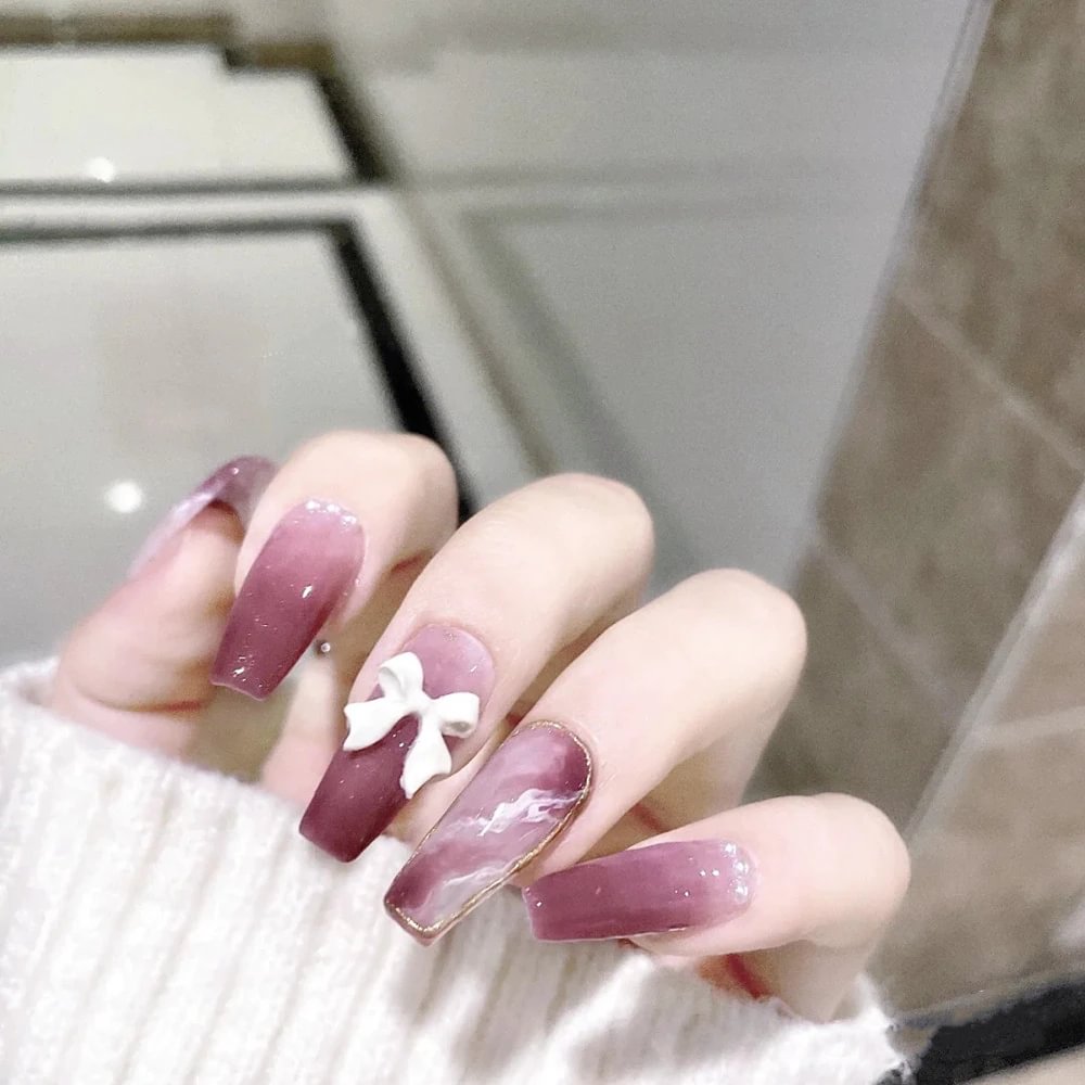 Agreedl Finger Press On Nails Heart 24PCS Long Ballet Nails Japanese Full Cover Nail Tips Design Nail For Girls Free Shipping Items