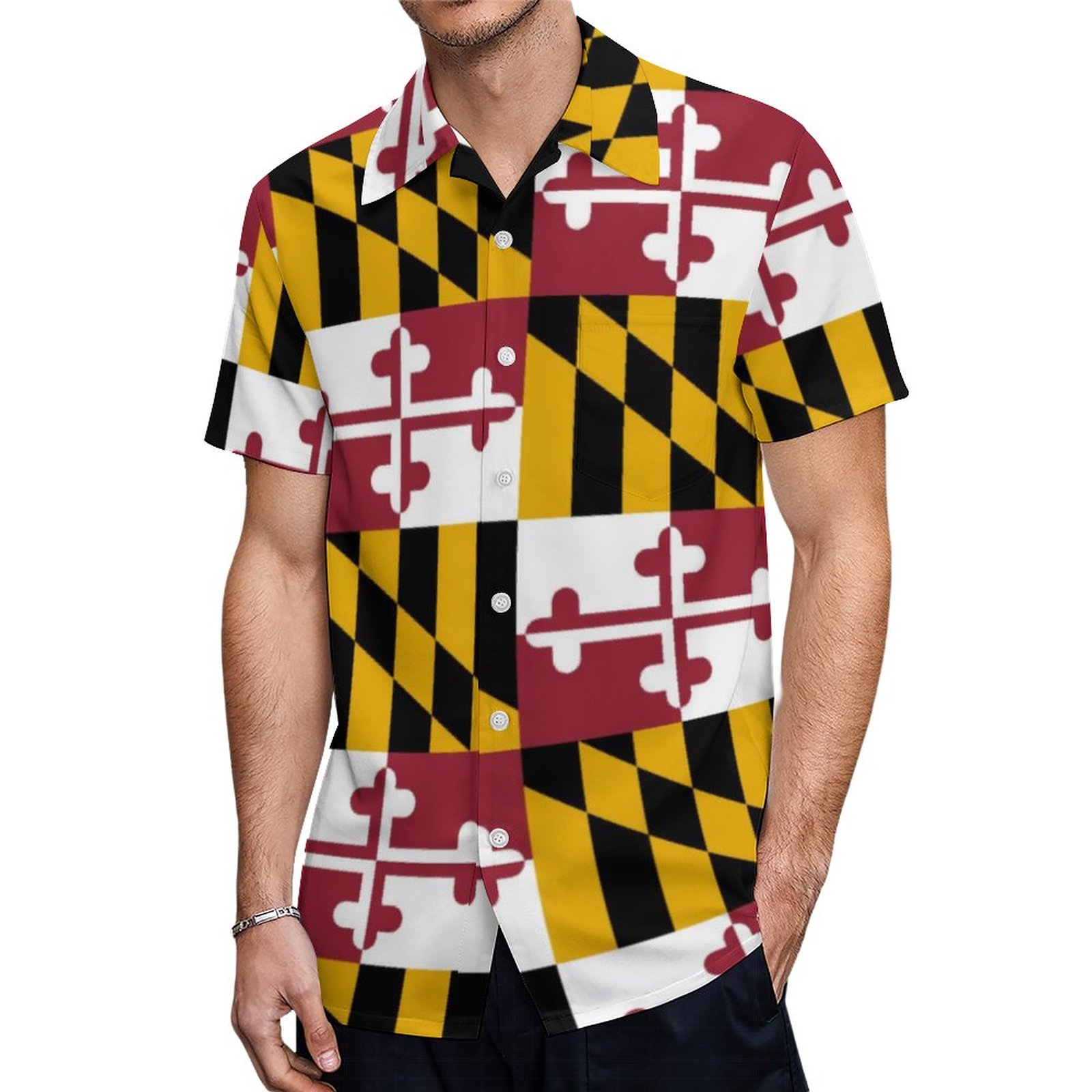 Maryland Flag Pride Yoga Pants Hawaiian Shirt Mens Button Down Plus Size Tropical Hawaii Beach Shirts