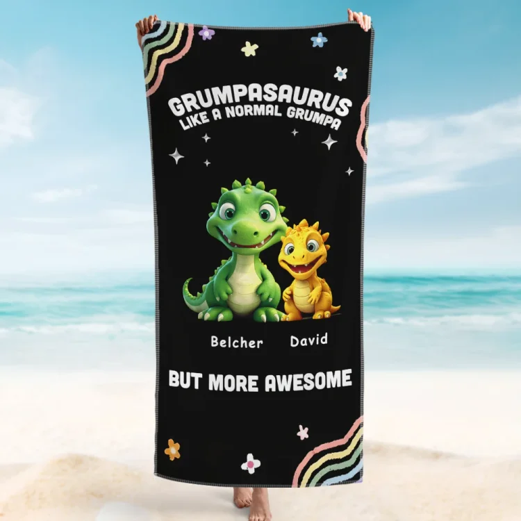 Custom Beach Towel -Gift For Daddysaurus Grandpasaurus 3D Dinosaurs Towel