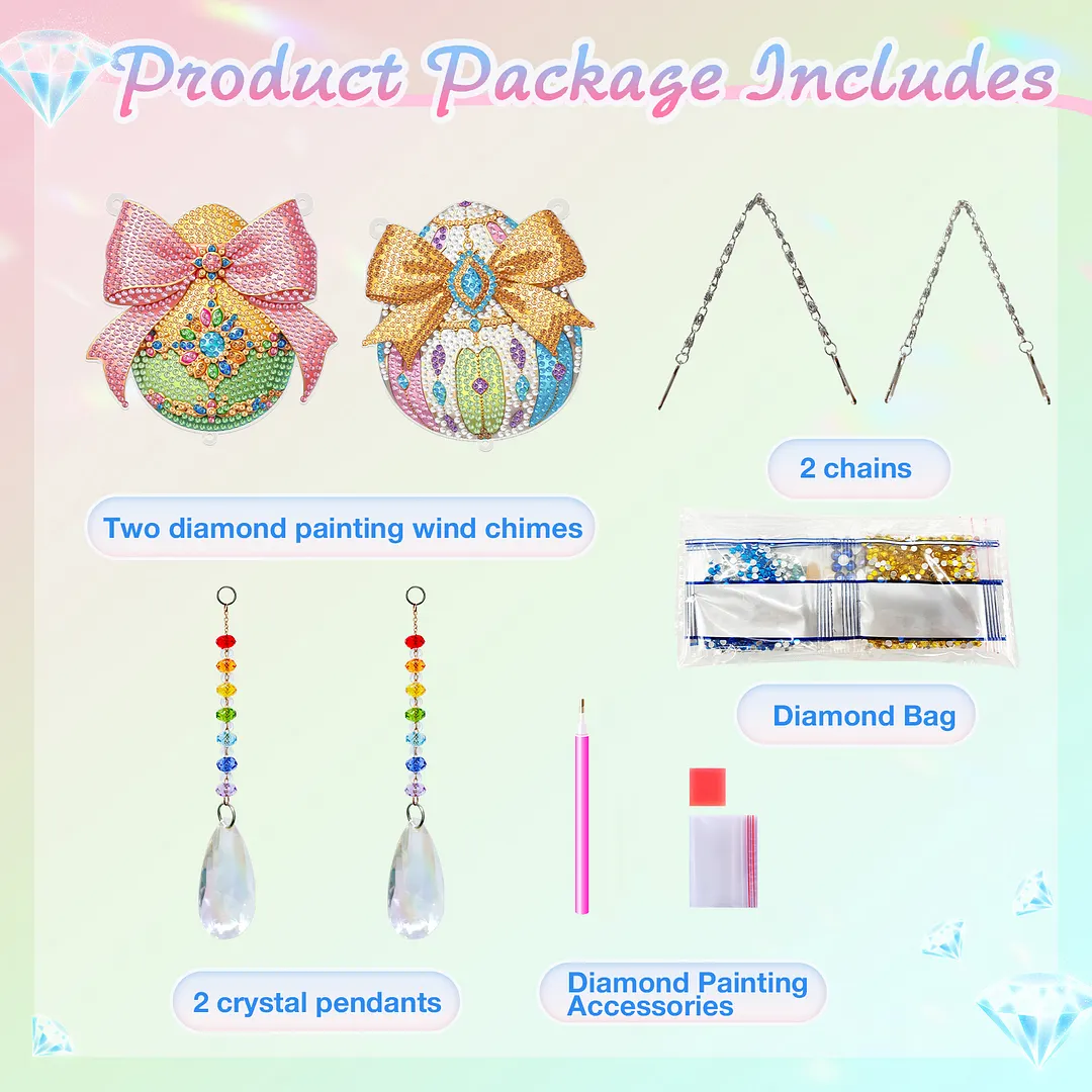 2Pcs Bow-shaped Easter Egg DIY Double-Sided Diamond Painting Hanging Kits Diamond Painting Suncatcher Craft Kit for Home Garden Wall Decor Gift