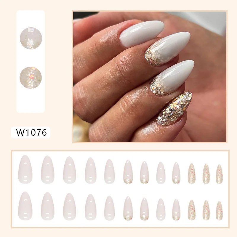 Churchf Churchf Head Almond Nail Ins Wind Sweet Sister Pure Desire To Burst Shiny Slices Fake Nails Fashion Versatile Champagne Beauty Nail Piece