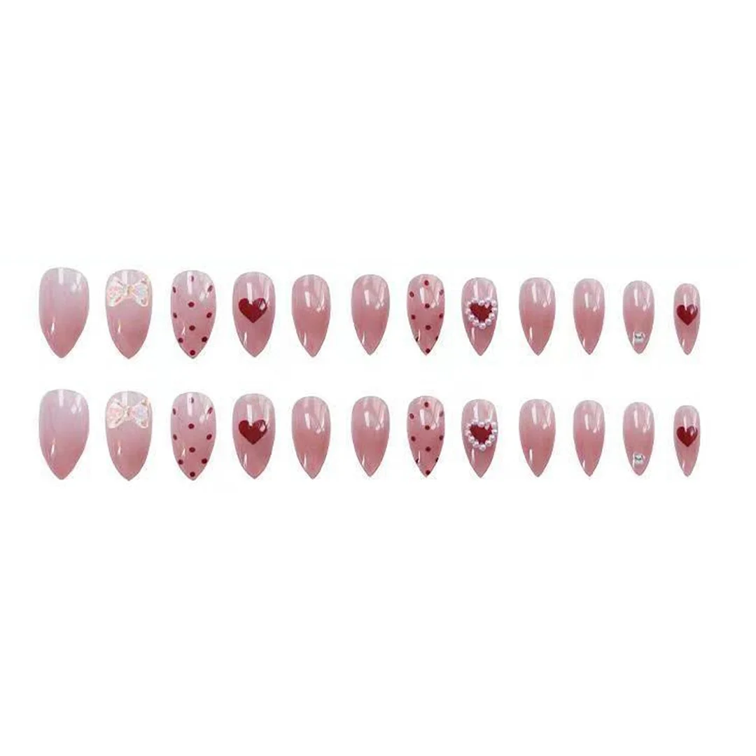 24pcs Pearl Wear Long Paragraph Fashion Manicure Patch False Nails Save Time Wearable Jelly Nail Patch TY-Nail Inspo