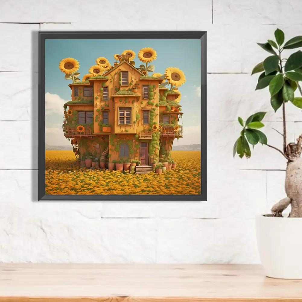 Full Round Diamond Painting 40*40cm - Sunflower House