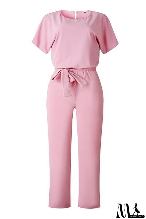 MidiSono - Short Sleeve Knot Jumpsuit
