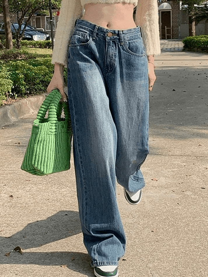Toloer Faded Denim Baggy Boyfriend Jeans-Outfit Ideas
