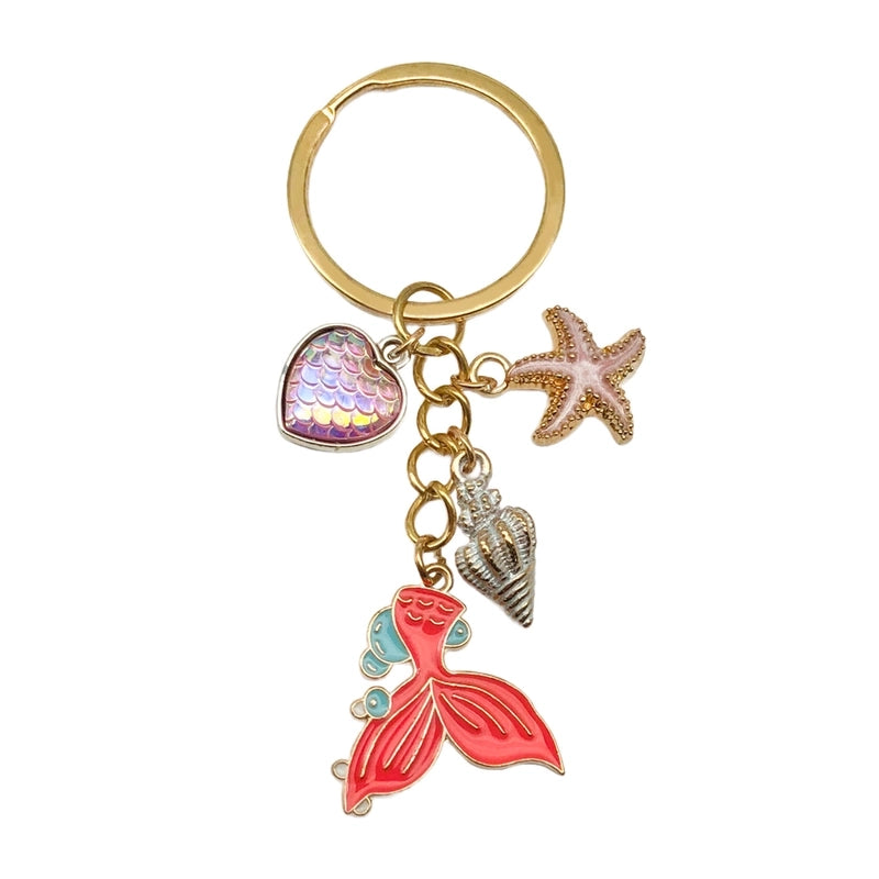 Cute Marine Style Starfish Mermaid Shell Alloy Enamel Bag Pendant Keychain