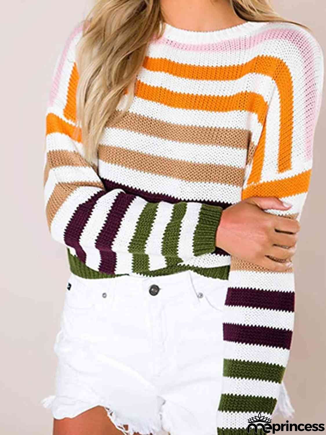 Striped Round Neck Knit Top
